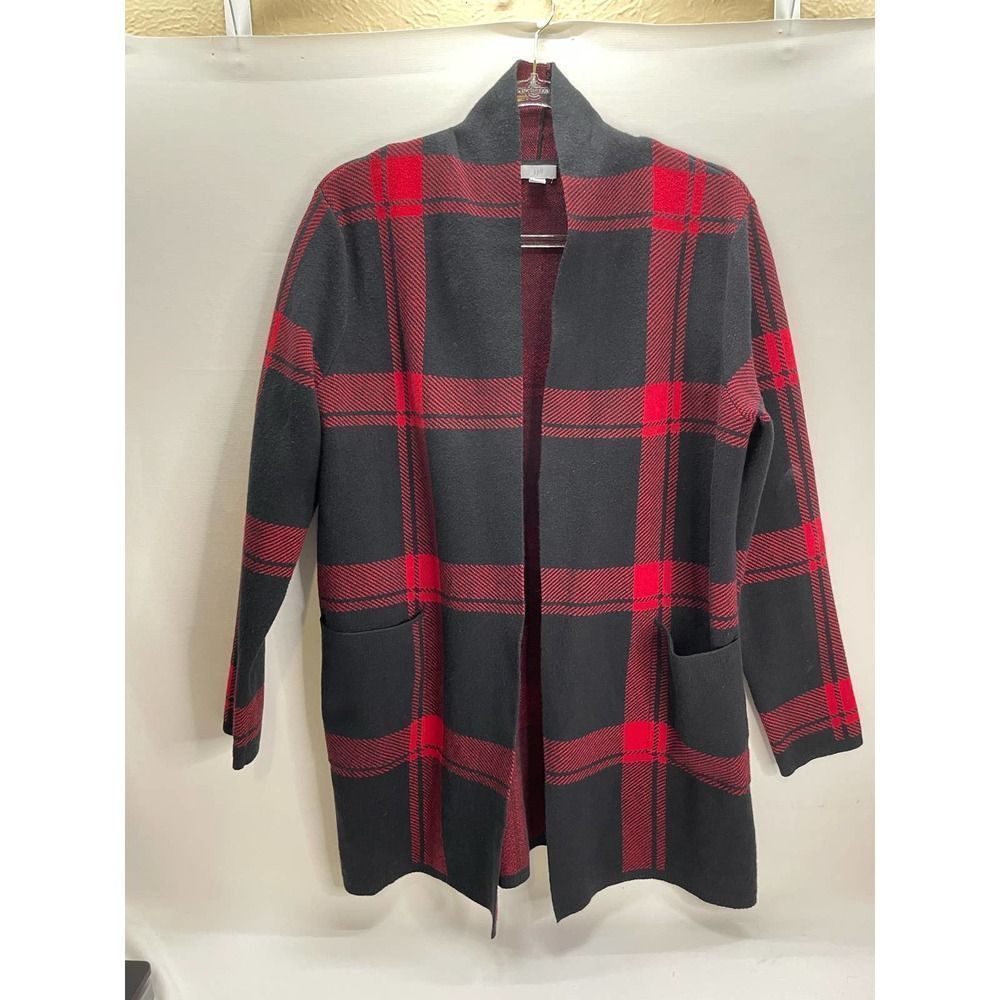 J. Jill Red and Black Plaid Cardigan
